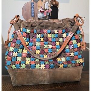 Vintage Lucky Brand Leather Scalloped Patchwork Multicolor Shoulder Bag Handbag